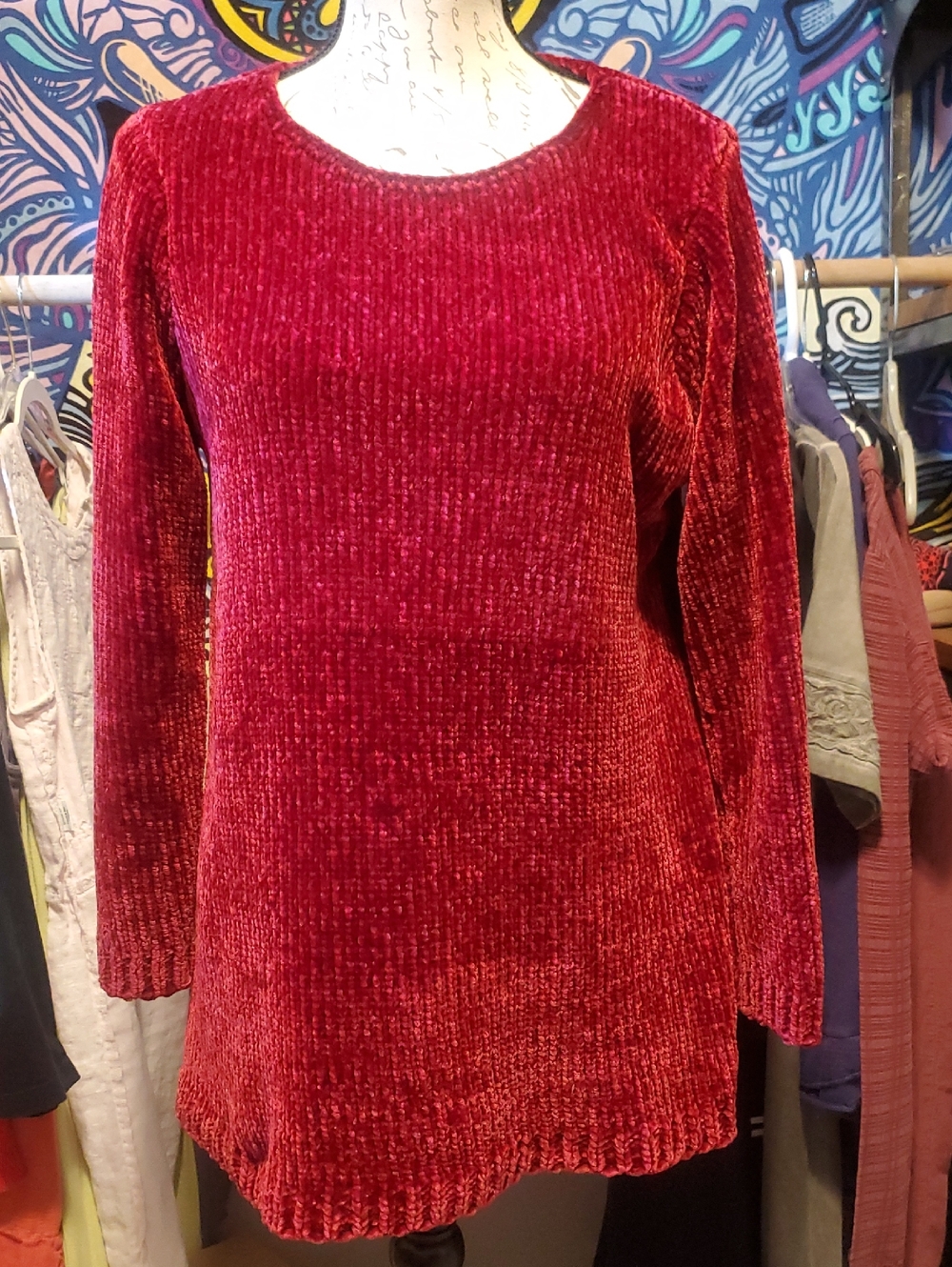 Grace Small Plush Red Velvet Long Sleeve Tunic